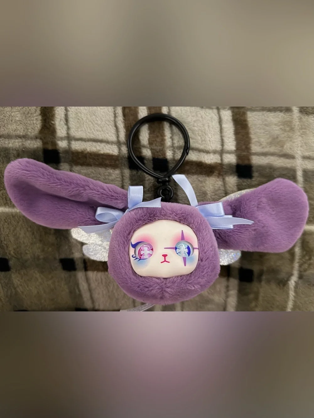 Angel Whispers Plush Purple Bunny Keychain Clip - Cute Decorative Pet Accessory